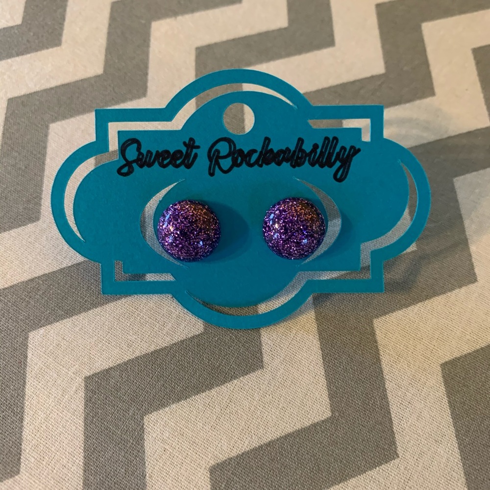 Purple Glitter Round Earrings